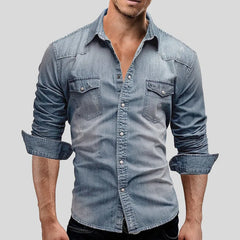 Casual denim shirt met V-neck