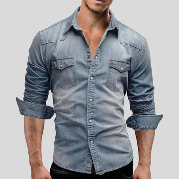 Casual denim shirt met V-neck