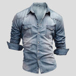 Casual denim shirt met V-neck
