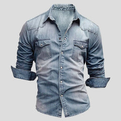 Casual denim shirt met V-neck
