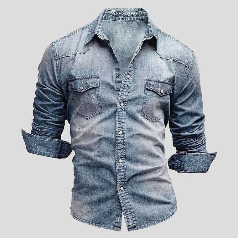 Casual denim shirt met V-neck