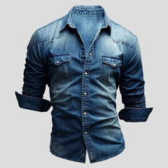 Casual denim shirt met V-neck