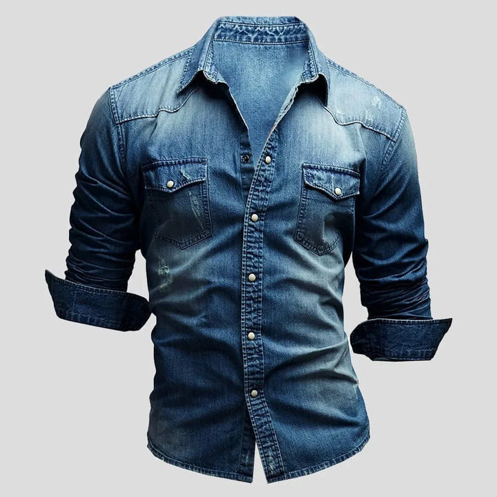 Casual denim shirt met V-neck