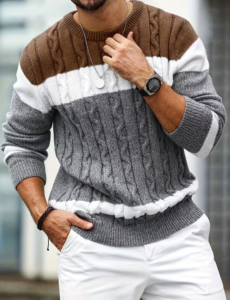 Gebreide trui met color block ontwerp en ronde hals