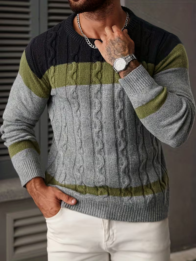 Gebreide trui met color block ontwerp en ronde hals