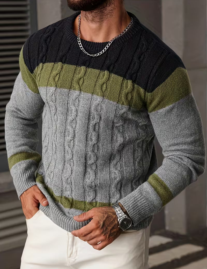 Gebreide trui met color block ontwerp en ronde hals