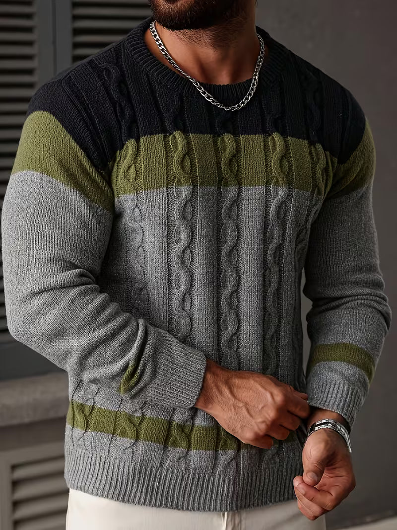 Gebreide trui met color block ontwerp en ronde hals