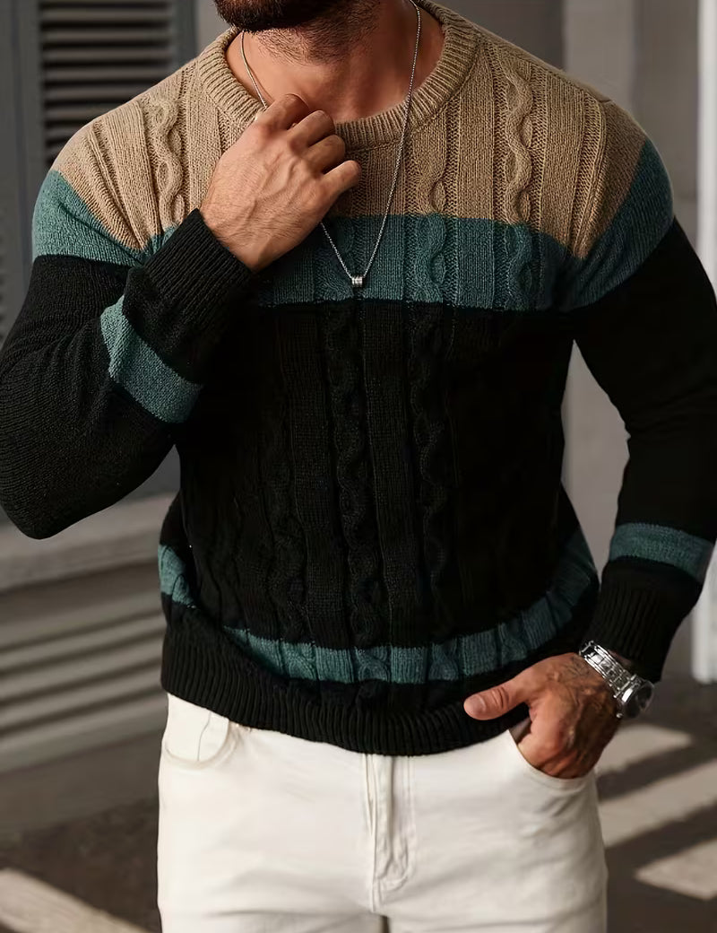 Gebreide trui met color block ontwerp en ronde hals