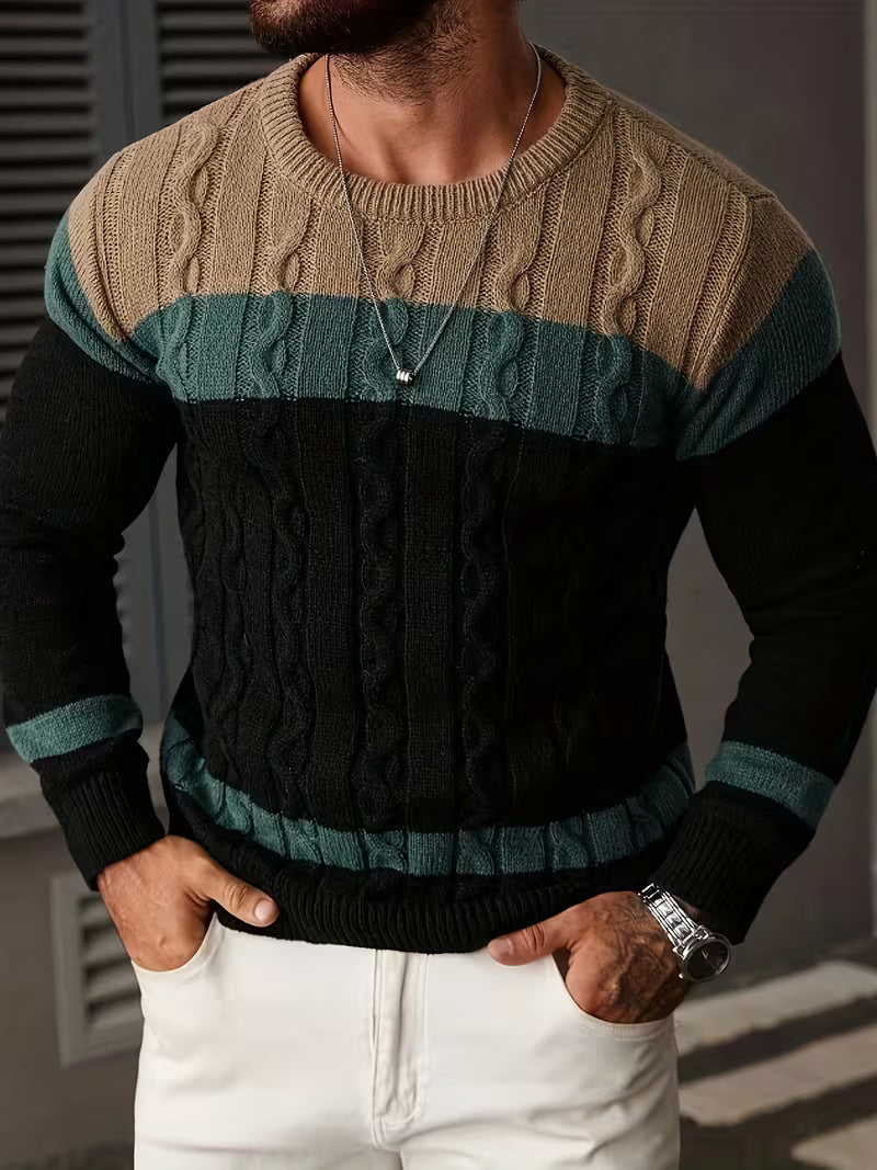 Gebreide trui met color block ontwerp en ronde hals