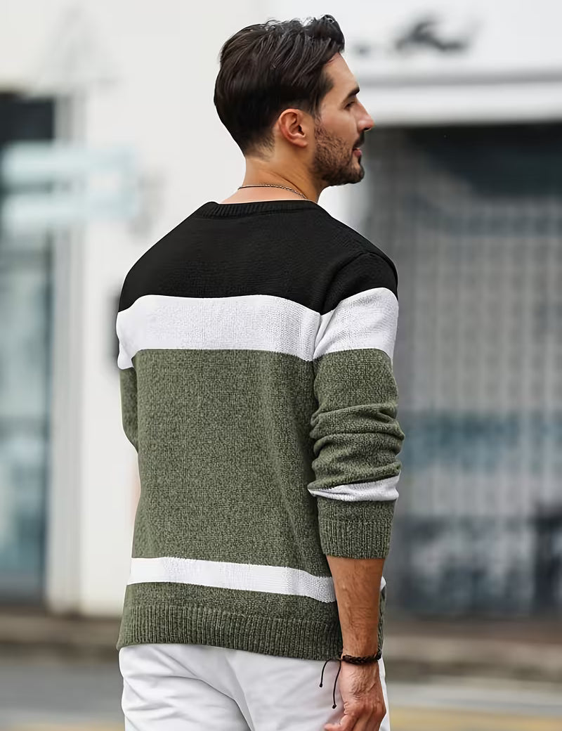 Gebreide trui met color block ontwerp en ronde hals