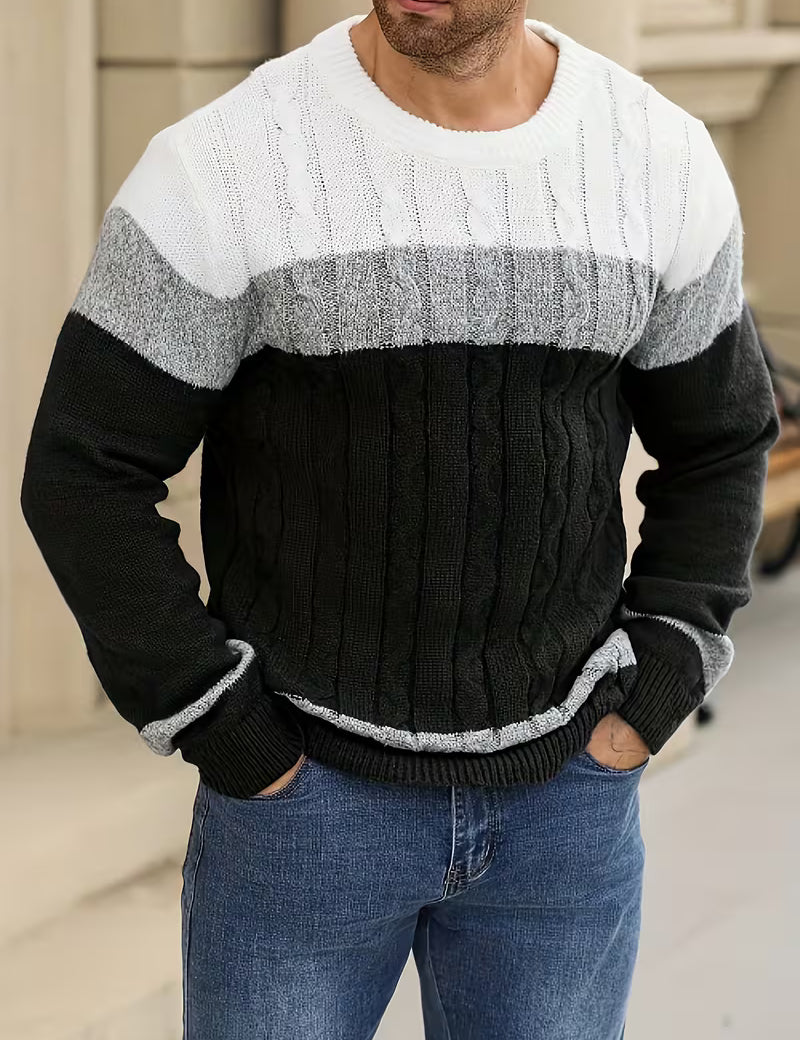 Gebreide trui met color block ontwerp en ronde hals
