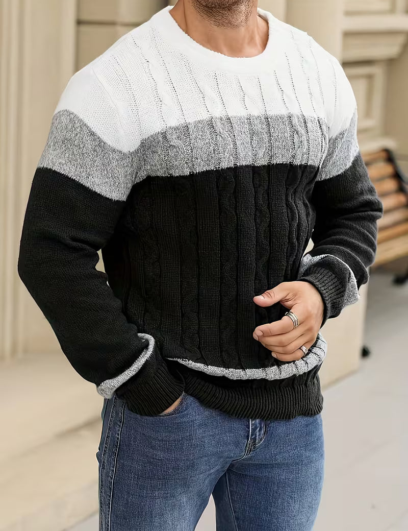 Gebreide trui met color block ontwerp en ronde hals