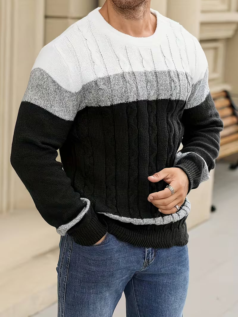 Gebreide trui met color block ontwerp en ronde hals