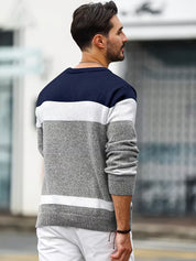 Gebreide trui met color block ontwerp en ronde hals