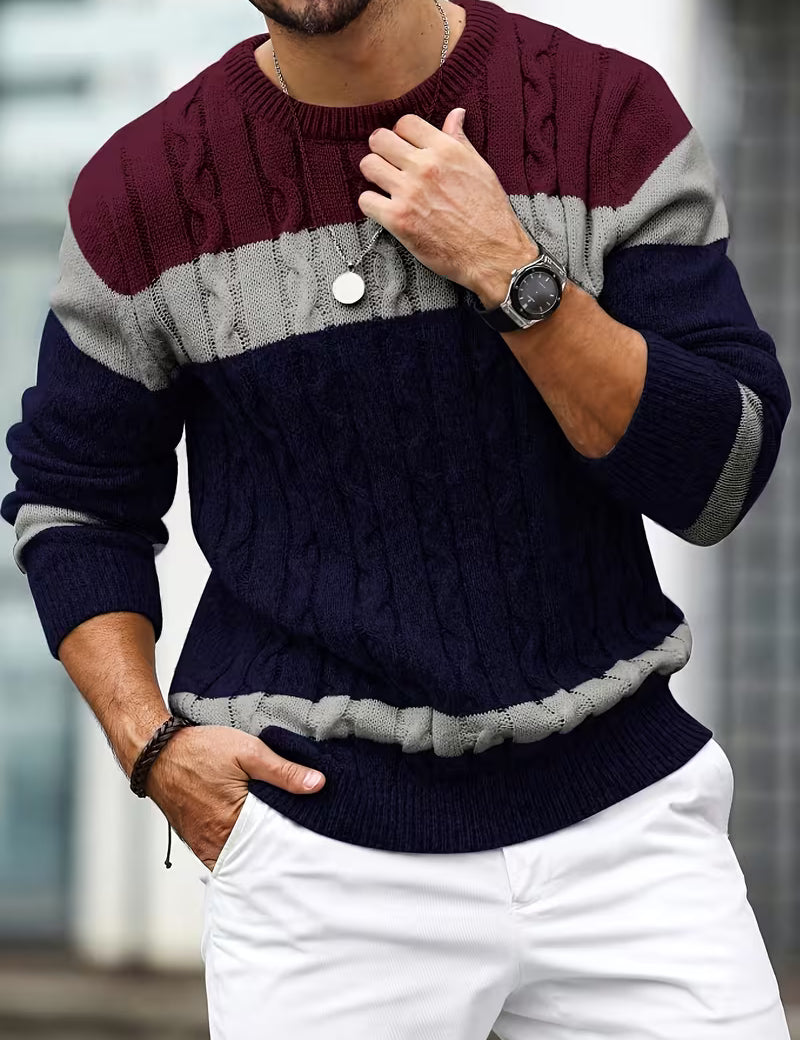 Gebreide trui met color block ontwerp en ronde hals