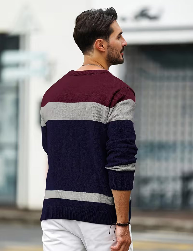 Gebreide trui met color block ontwerp en ronde hals