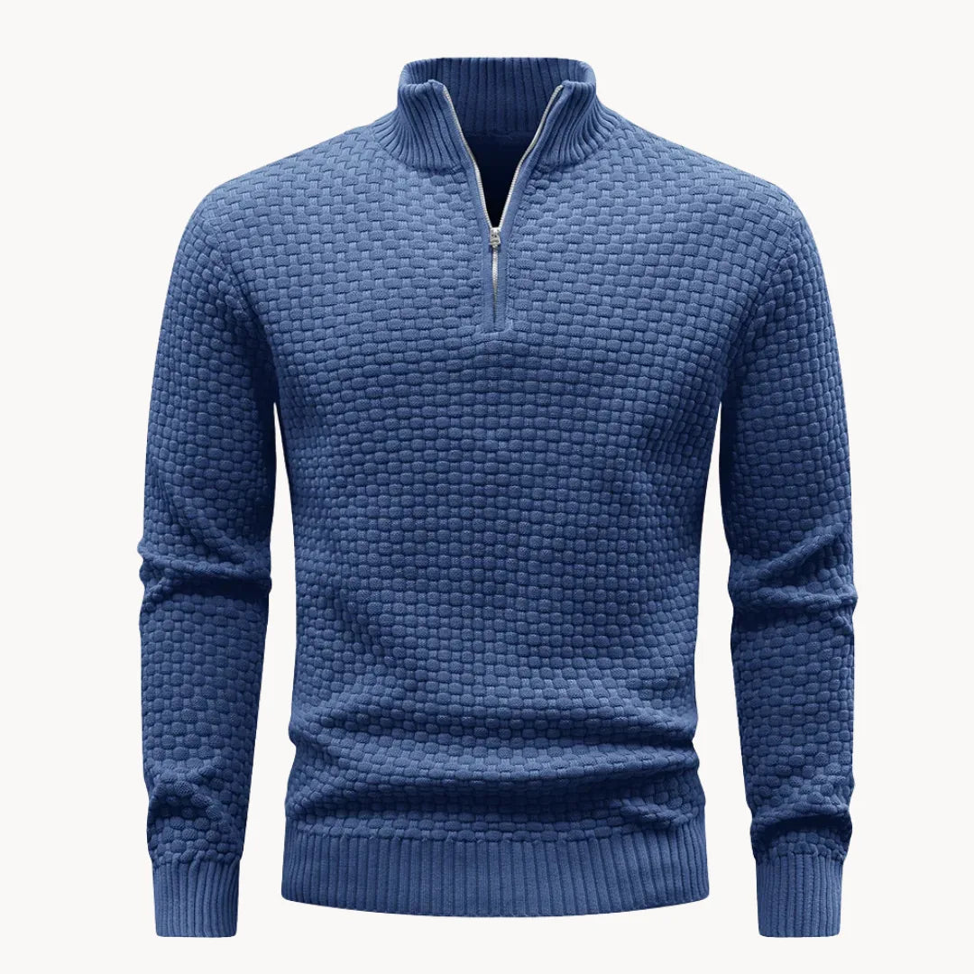 Gebreide trui met ritskraag en honingraatpatroon