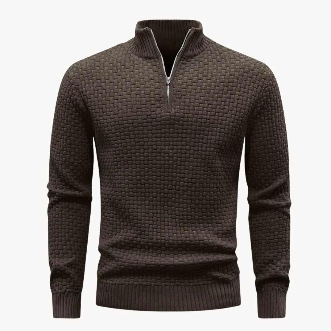 Gebreide trui met ritskraag en honingraatpatroon