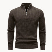 Gebreide trui met ritskraag en honingraatpatroon