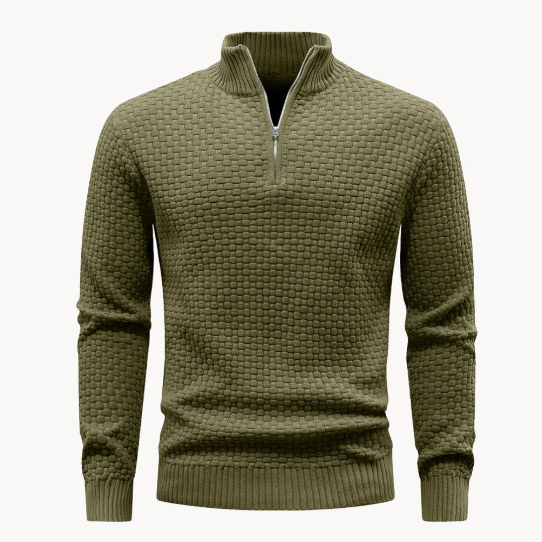 Gebreide trui met ritskraag en honingraatpatroon