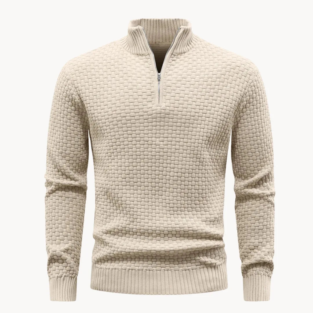 Gebreide trui met ritskraag en honingraatpatroon