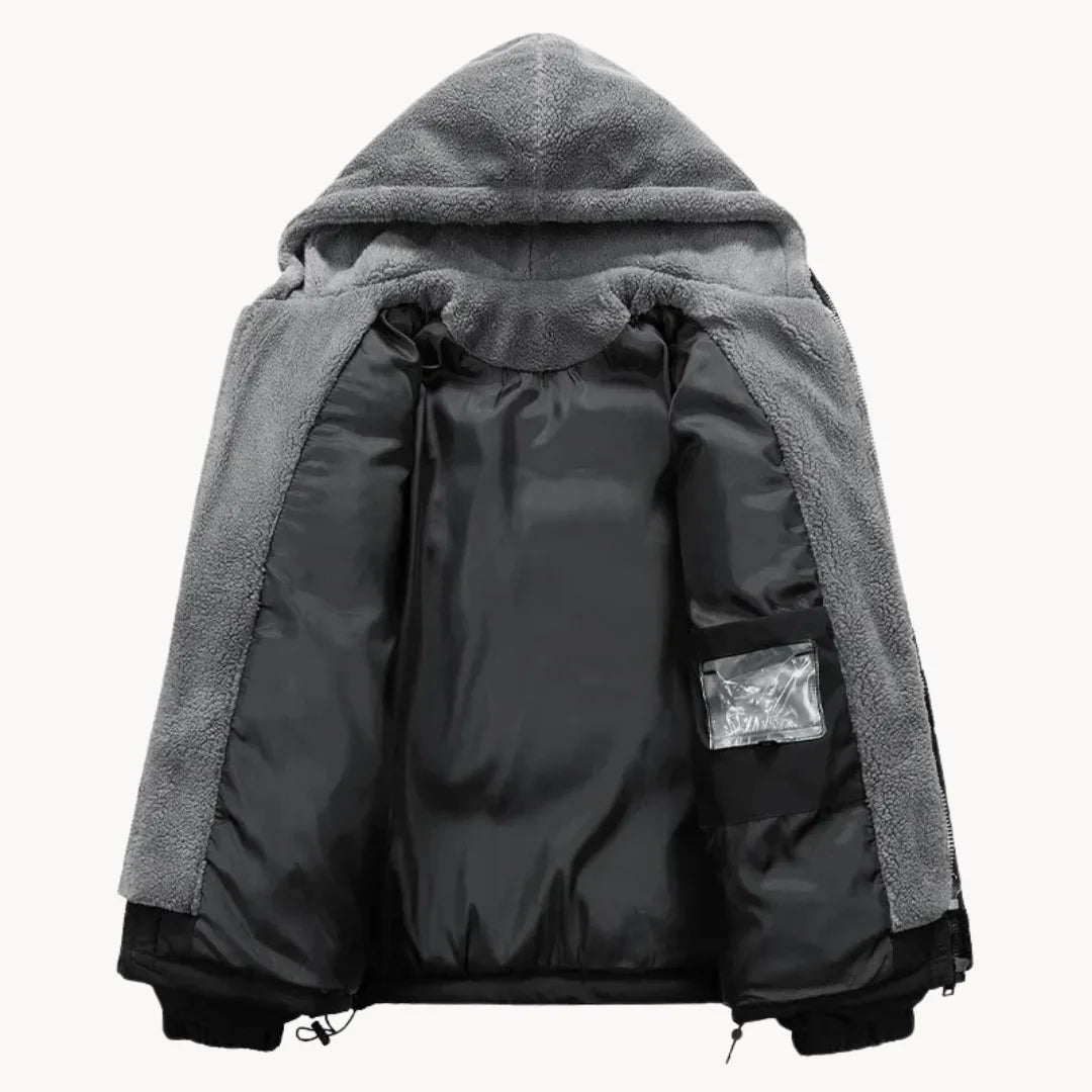 Gewatteerde jas met capuchon en elastische boorden