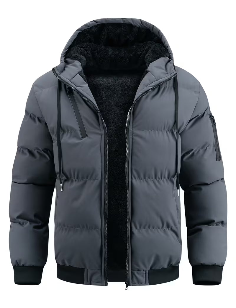 Gewatteerde jas met capuchon en fleece voering