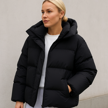 Gewatteerde winterjas met capuchon en boxy fit