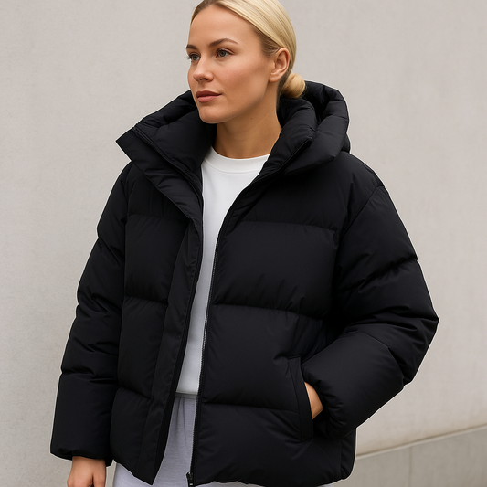 Gewatteerde winterjas met capuchon en boxy fit