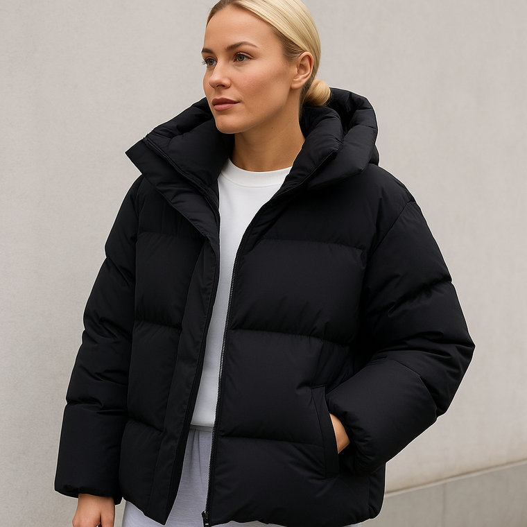 Gewatteerde winterjas met capuchon en boxy fit