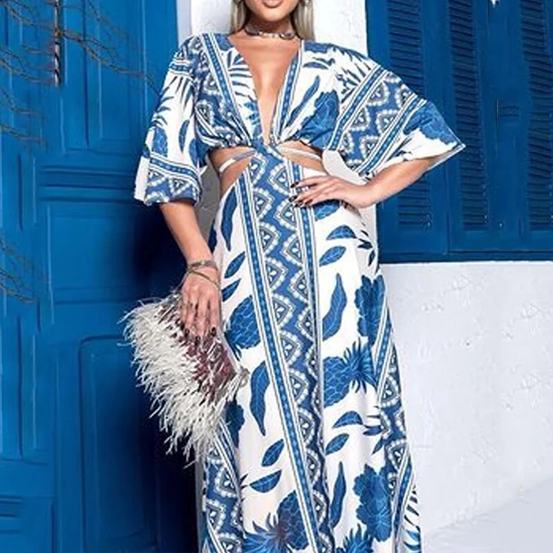 HRXZWefads-Vrouwen-Maxi-Jurk-Zomer-Temperament-Bedrukt-V-Hals-Halve-Mouw-Uitgehold-Open-Taille-Veters-Strandjurken.jpg