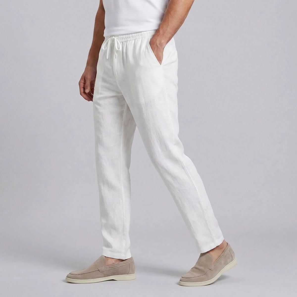 Linnen broek met elastische taille
