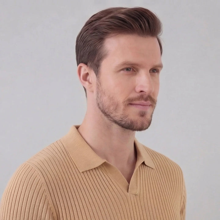 Ribbed polo shirt met V-neck
