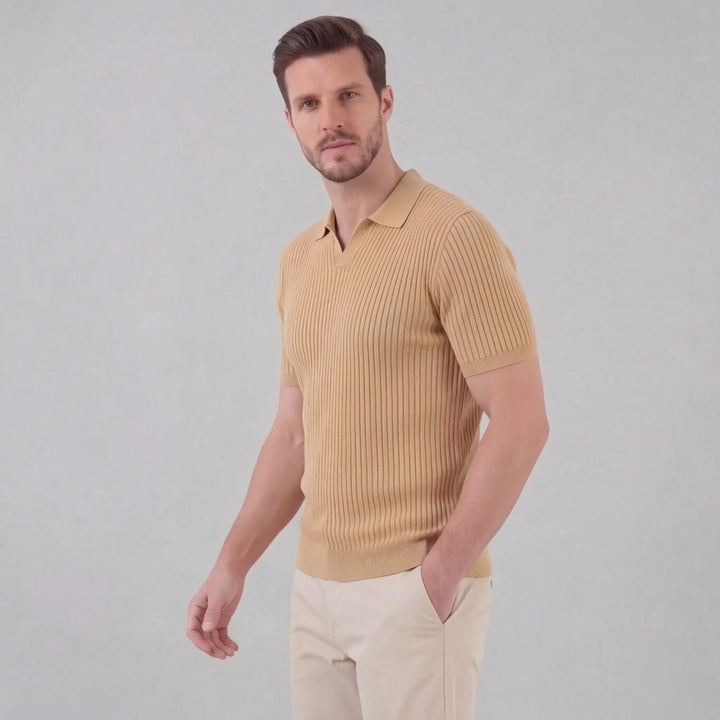 Ribbed polo shirt met V-neck