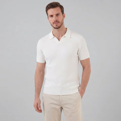 Ribbed polo shirt met V-neck