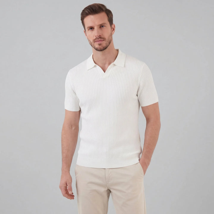 Ribbed polo shirt met V-neck