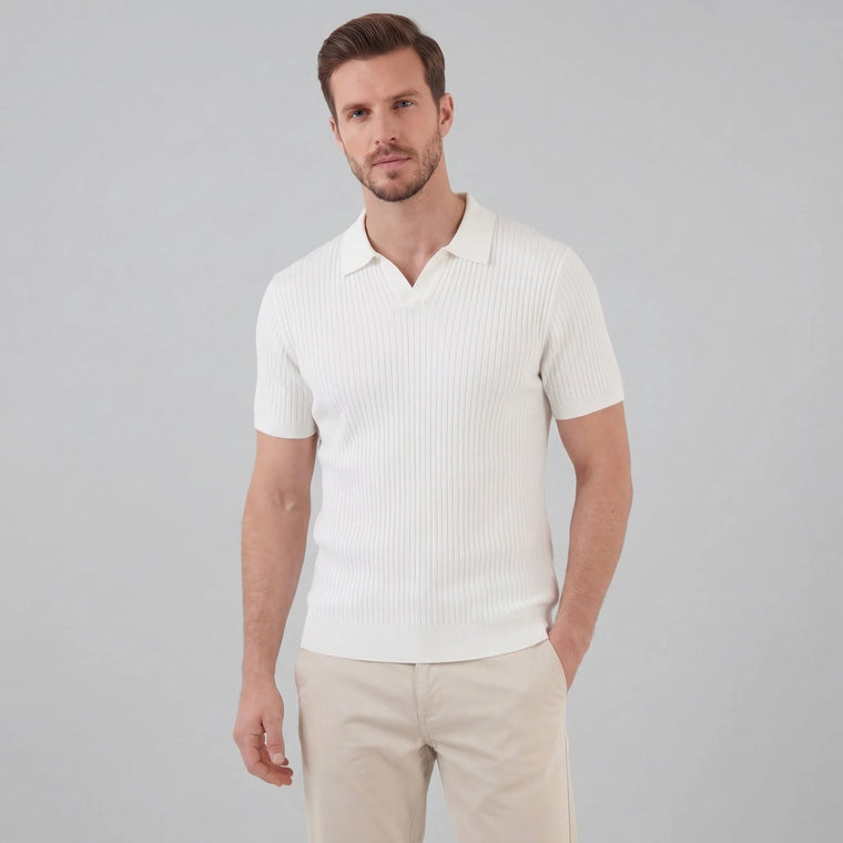 Ribbed polo shirt met V-neck