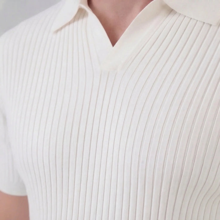 Ribbed polo shirt met V-neck
