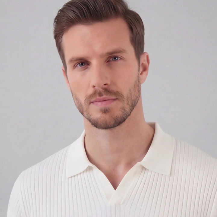 Ribbed polo shirt met V-neck