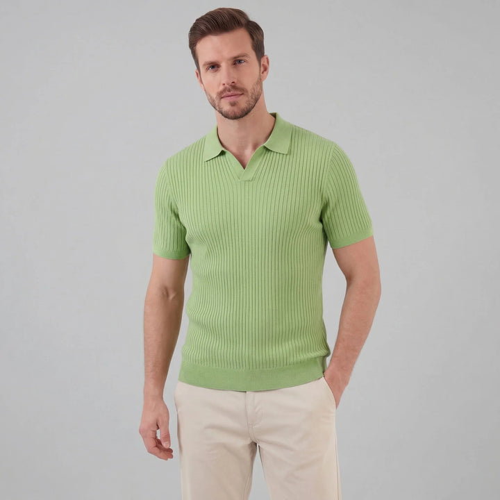 Ribbed polo shirt met V-neck