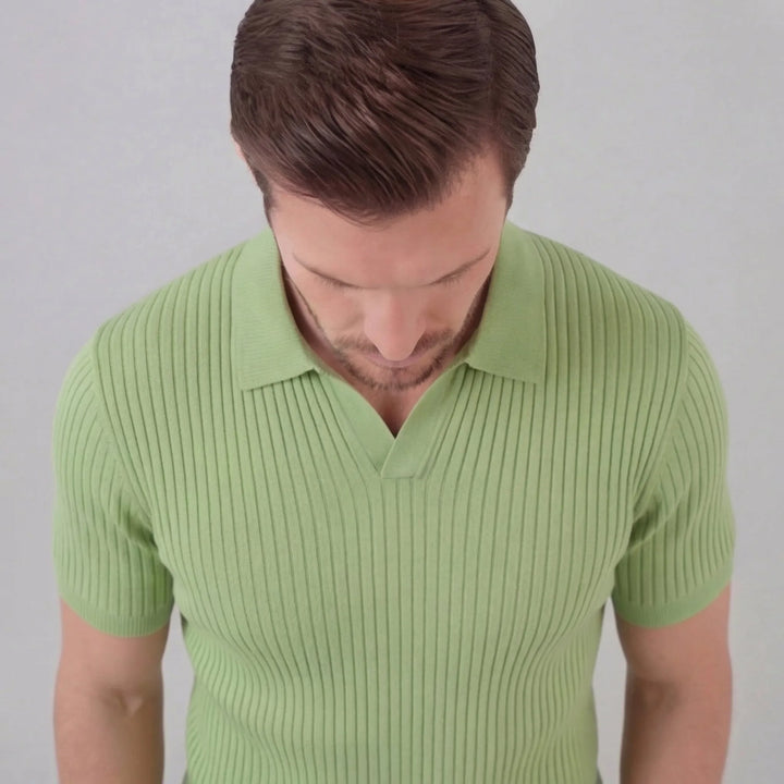 Ribbed polo shirt met V-neck