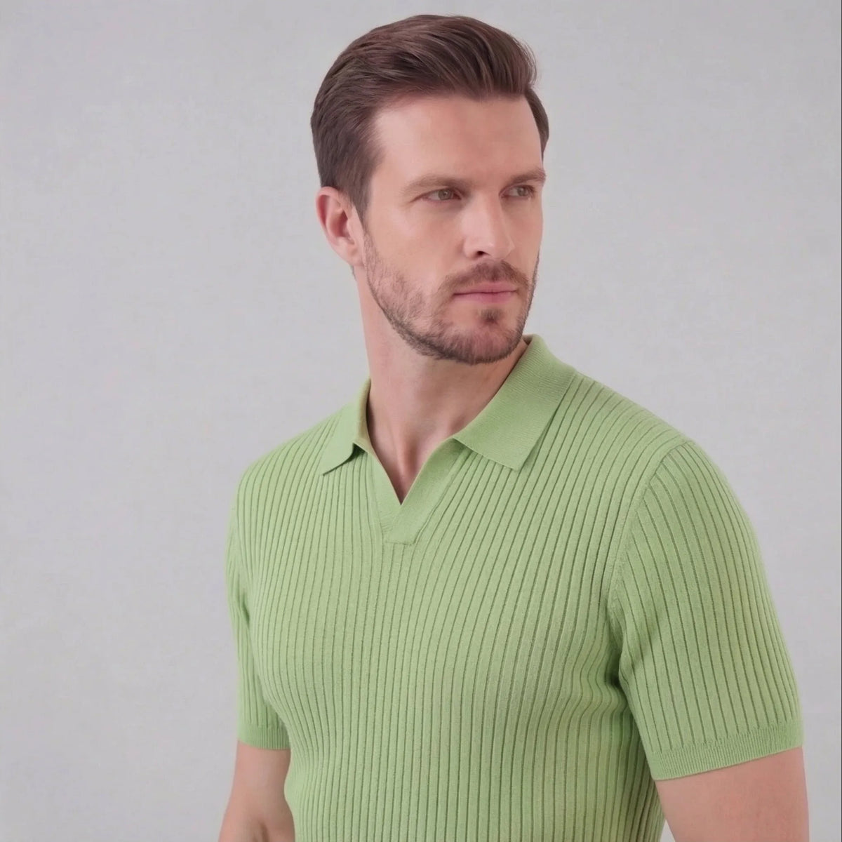 Ribbed polo shirt met V-neck