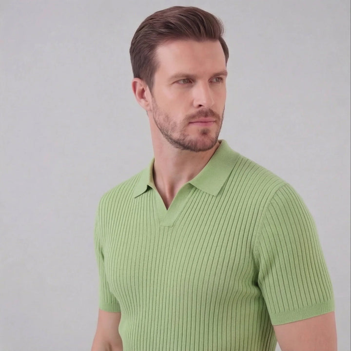 Ribbed polo shirt met V-neck