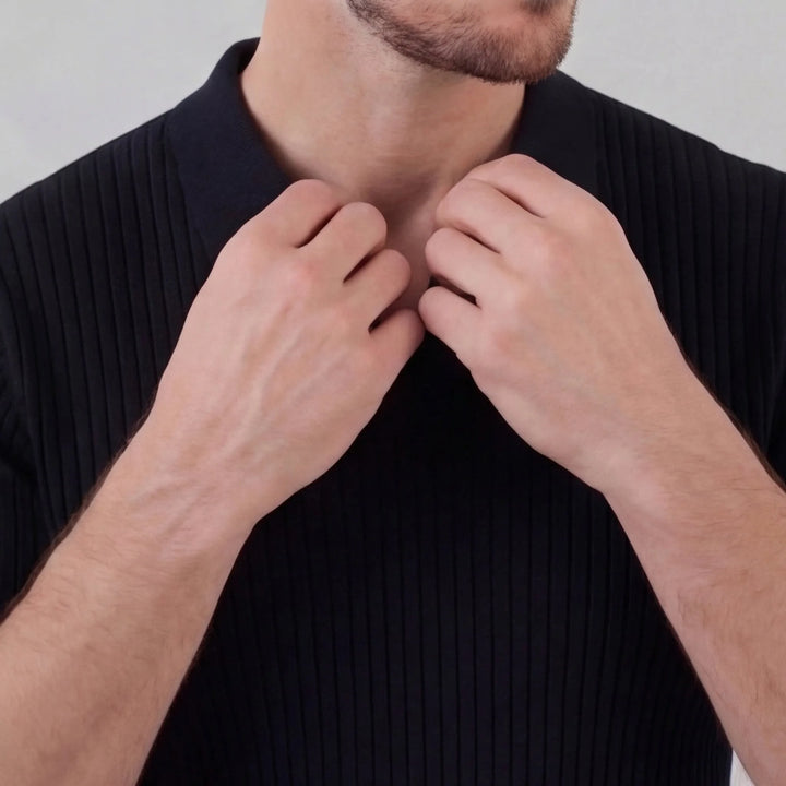 Ribbed polo shirt met V-neck