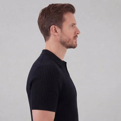 Ribbed polo shirt met V-neck