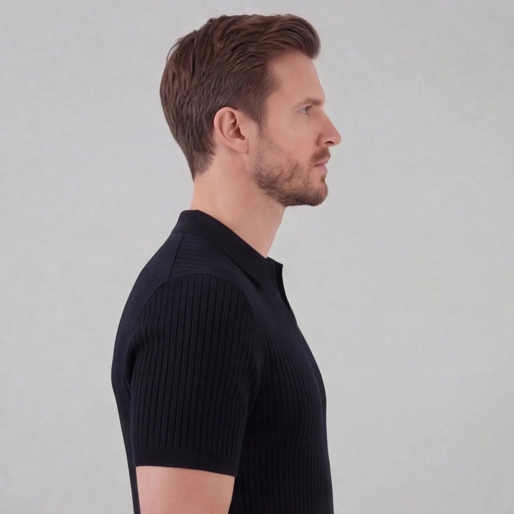 Ribbed polo shirt met V-neck