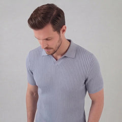 Ribbed polo shirt met V-neck