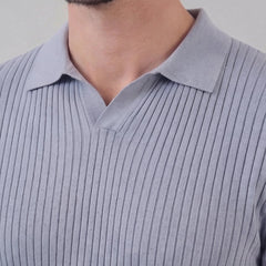 Ribbed polo shirt met V-neck