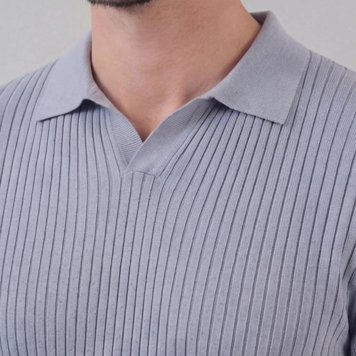 Ribbed polo shirt met V-neck