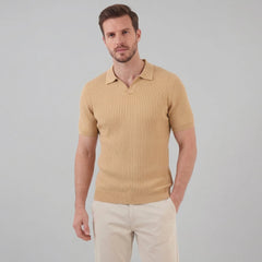 Ribbed polo shirt met V-neck